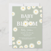 Invitation Bébé en Fleur Daisy Baby shower vert olive (Devant)