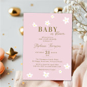 Invitation Bébé en Fleur Daisy Printemps Boho rose Fille Douc