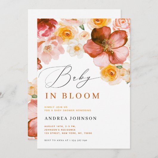 Invitation Bébé en Fleur d'automne chic Baby shower fille (Devant / Derrière)