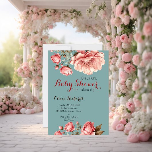 Invitation Bébé en fleur Delicate Baby shower rose