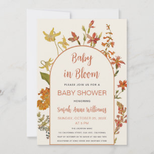 Invitation Bébé en Fleur Dou shower Fleurs sauvages Aquarelle