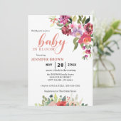 Invitation Bébé en fleur | Douche à aquarelle rose fleurie (Debout devant)