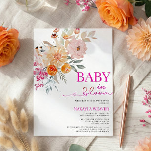 Invitation Bébé en fleur Douche florale à ressort Turquoise