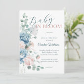 Invitation Bébé en fleur Dusty Baby shower bleu (Debout devant)