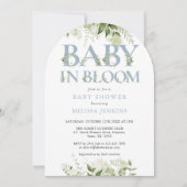 Invitation Bébé en fleur Dusty Baby shower bleu verdure (Devant)