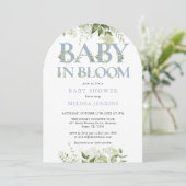 Invitation Bébé en fleur Dusty Baby shower bleu verdure (Debout devant)