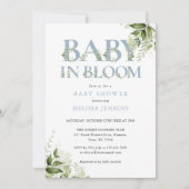 Invitation Bébé en fleur Dusty Baby shower bleu verdure (Devant)