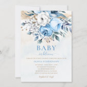 Invitation Bébé en Fleur Dusty Bleu Rose Élégant Baby shower (Devant)
