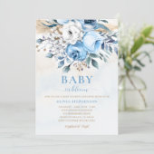Invitation Bébé en Fleur Dusty Bleu Rose Élégant Baby shower (Debout devant)