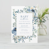 Invitation Bébé en Fleur Dusty Blue Floral Baby shower (Debout devant)