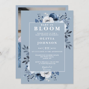 Invitation Bébé en fleur Dusty Blue Floral Baby shower photo