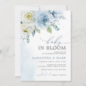 Invitation Bébé en Fleur Dusty Blue Rose Baby shower Floral (Devant)
