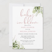 Invitation Bébé En Fleur Dusty Rose Baby shower de verdure (Devant)