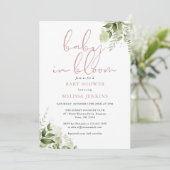 Invitation Bébé En Fleur Dusty Rose Baby shower de verdure (Debout devant)