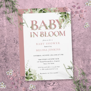 Invitation Bébé En Fleur Dusty Rose Baby shower vert rose