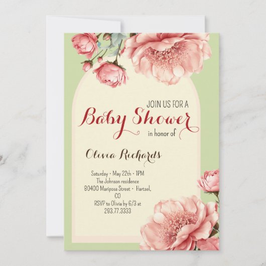 Invitation Bébé en fleur Élégant Baby shower rose en (Devant)
