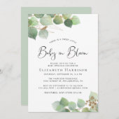 Invitation Bébé en fleur Eucalyptus Aquarelle Bébé Sprinkle (Devant / Derrière)