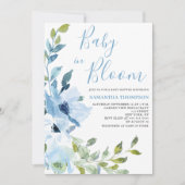 Invitation Bébé en Fleur Fête de Bébé Florale Bleue (Devant)