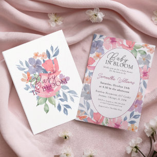 Invitation Bébé en Fleur Fête de Naissance Fleur Sauvage Aqua