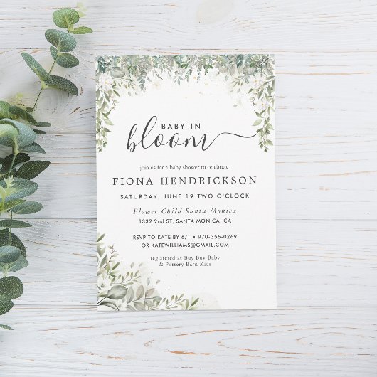 Invitation Bébé en Fleur | Fête de Naissance Floral Blanc