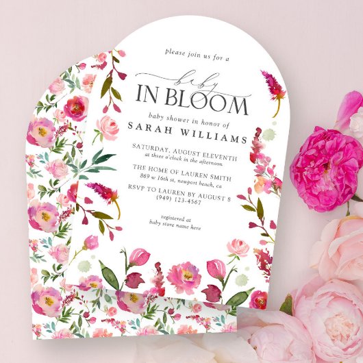 Invitation Bébé En Fleur Fille Aquarelle Rose Douche Florale