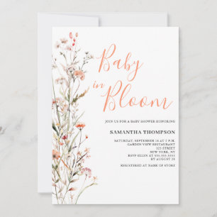 Invitation Bébé en Fleur Fille Baby Shower Fleur de Pêche