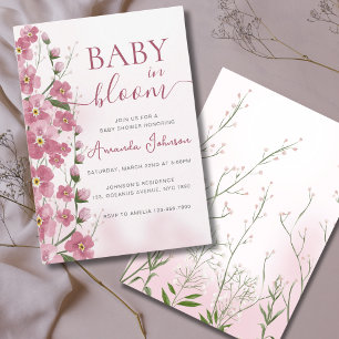 Invitation Bébé en Fleur Fille Douche Florale Rose