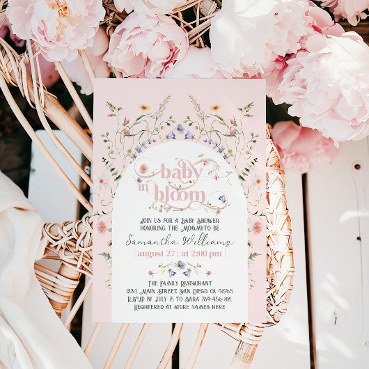 Invitation Bébé en Fleur Fleur sauvage Baby shower fille rose