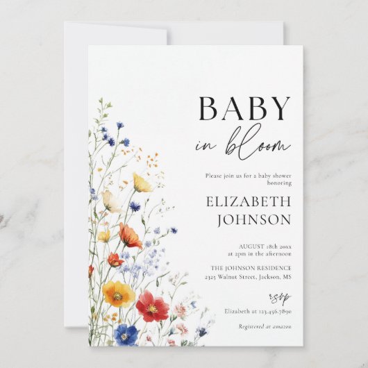 Invitation Bébé En Fleur Fleur sauvage Baby shower Floral (Devant)