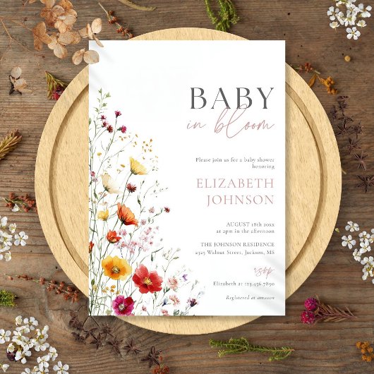 Invitation Bébé En Fleur Fleur sauvage Baby shower Floral