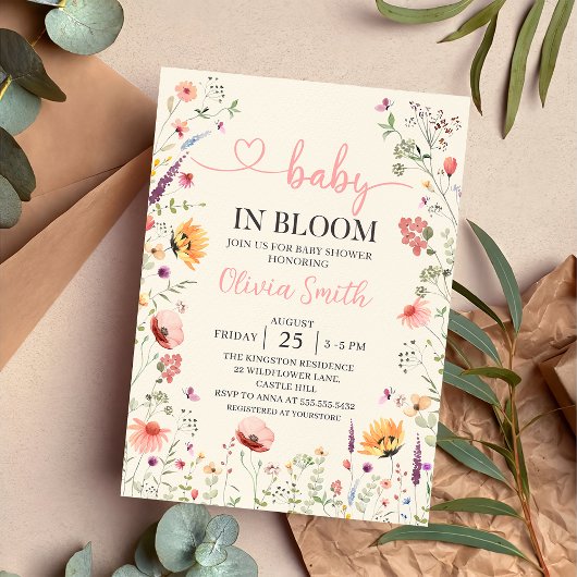 Invitation Bébé En Fleur Fleur sauvage Baby shower Floral