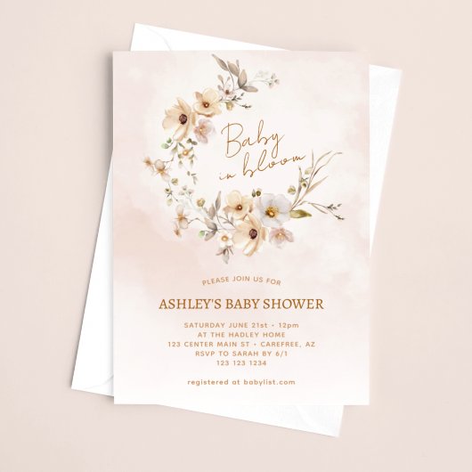 Invitation Bébé en fleur Fleur sauvage Baby shower rose