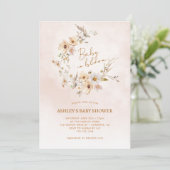 Invitation Bébé en fleur Fleur sauvage Baby shower rose (Debout devant)