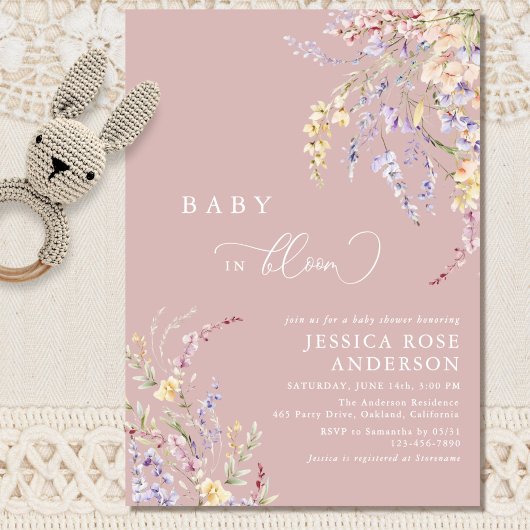 Invitation Bébé En Fleur Fleur sauvage Baby shower rose pâle