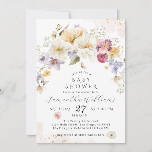 Invitation Bébé en fleur Fleur sauvage Baby shower rustique (Devant)