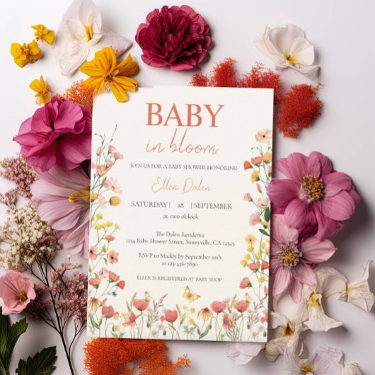 Invitation Bébé en fleur Fleur sauvage habillé Baby shower fi