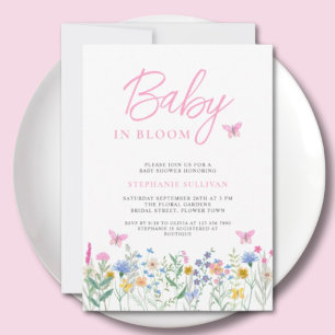 Invitation Bébé en Fleur Fleur sauvage Papillons Baby shower