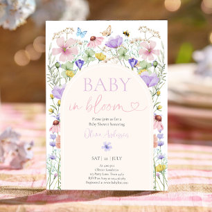Invitation Bébé en Fleur Fleur sauvage Papillons Baby shower