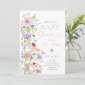 Invitation Bébé en Fleur Fleur sauvage Papillons Baby shower (Debout devant)