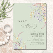 Invitation Bébé En Fleur Fleur sauvage Sage Baby shower Vert