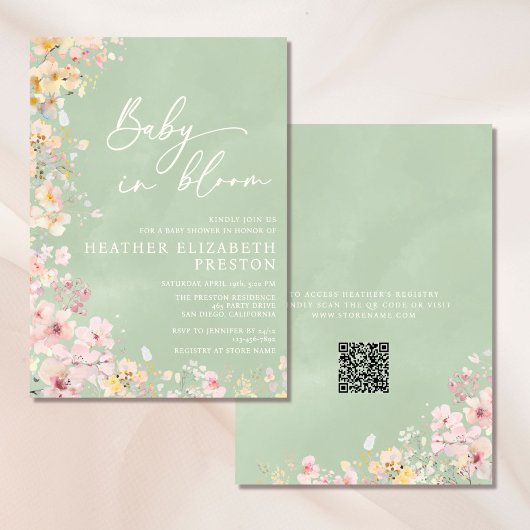 Invitation Bébé en fleur Fleur sauvage Sage Green Baby shower