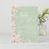 Invitation Bébé en fleur Fleur sauvage Sage Green Baby shower (Debout devant)