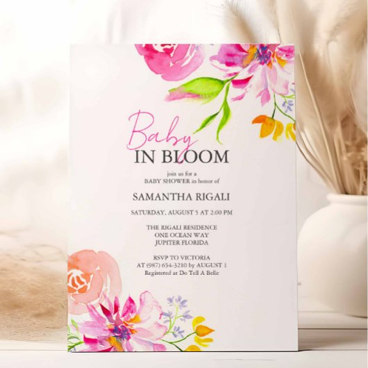 Invitation Bébé En Fleur Floral Aquarelle Douche