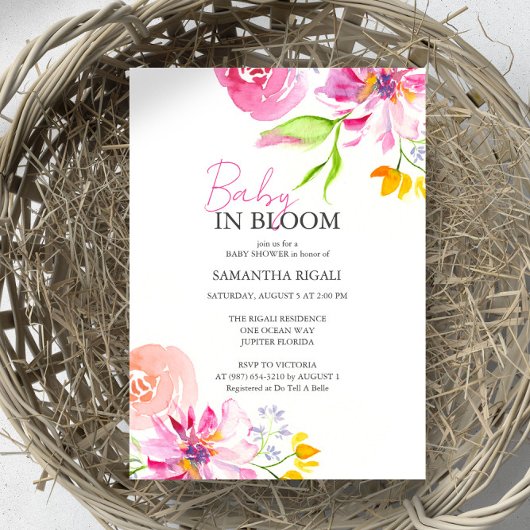 Invitation Bébé En Fleur Floral Aquarelle Douche