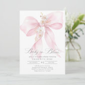 Invitation Bébé en Fleur Floral Blush rose Bow baby shower (Debout devant)