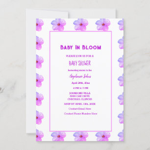 Invitation Bébé En Fleur Floral Rose Purple Baby shower Fille