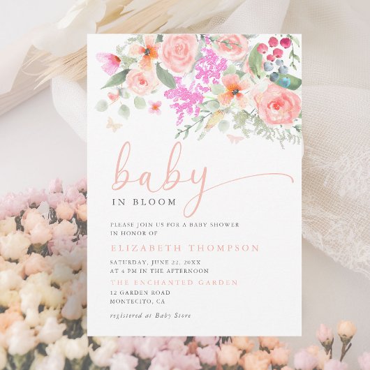Invitation Bébé en Fleur Jardin ensoleillé Jardin floral Baby