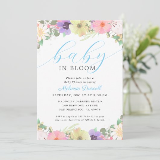 Invitation Bébé En Fleur Jardin Floral Bébé Garçon Douche (Debout devant)