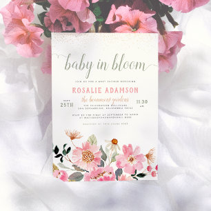 Invitation Bébé en Fleur Jardin rose mignon Baby shower à thè