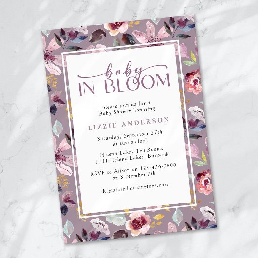 Invitation Bébé en Fleur Lilac Baby shower Floral